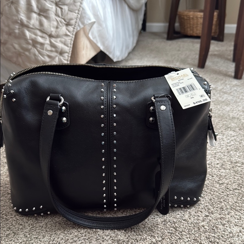Michael Kors Black Studded Satchel Astor satchel